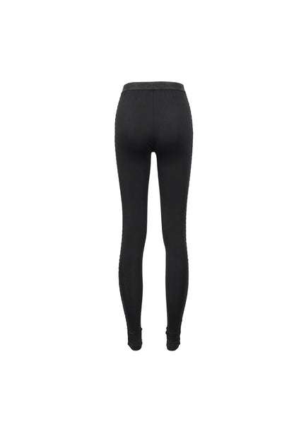 Black/Red Printed Decoration Tie Rope Elasticity Women's Gothic Leggings