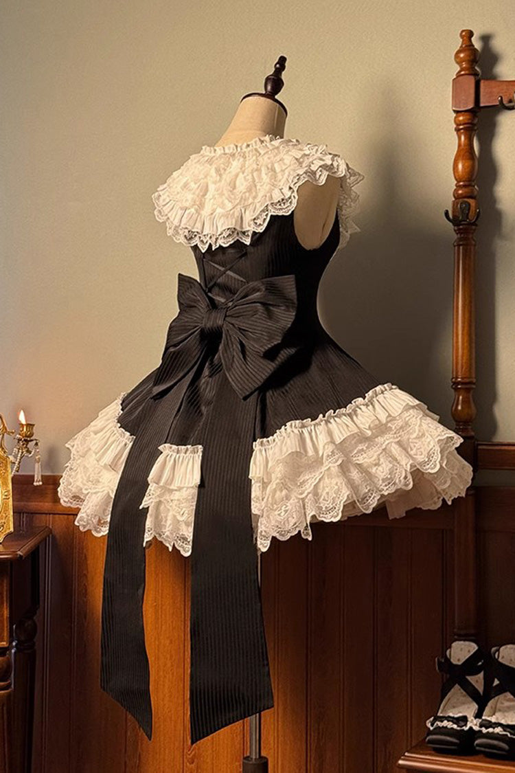 Black/White [Miss Tsundere] Sleeveless Multi-Layered Ruffle Bowknot Lace Asymmetric Sweet Princess Lolita Dress