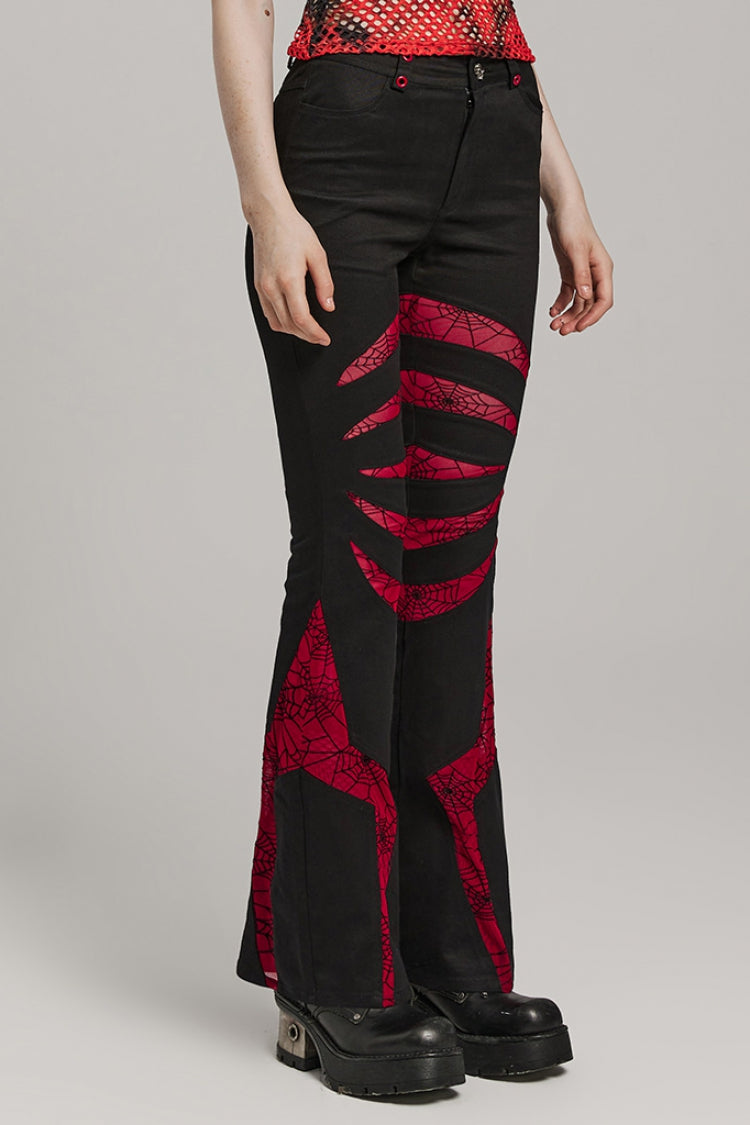 Spiderweb Claw Print Mesh Women's Gothic Flared Pants 2 Colors