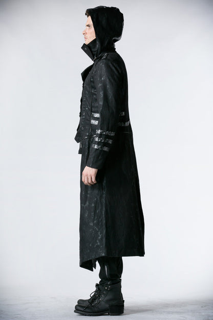 Black Stand Collar Metal Buckle Long Sleeves Mens Steampunk Coat