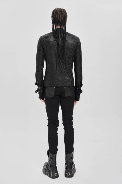 Black Stitching Lace-Up Mesh Chain Men's Punk Blouse