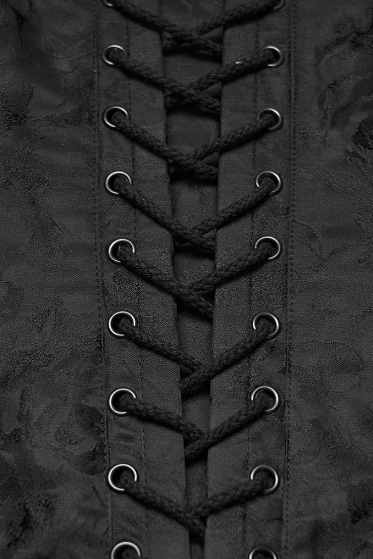 Black Sleeveless Rose Jacquard Lace-Up Women's Gothic Overbust Corset