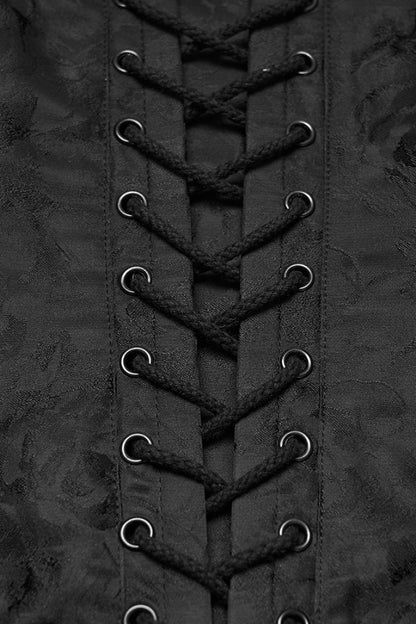 Black Sleeveless Rose Jacquard Lace-Up Women's Gothic Overbust Corset