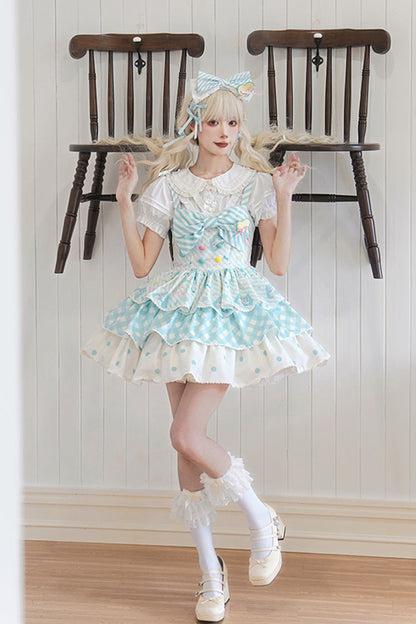 Blue [Hatsune Miku] Sleeveless Triple-Layered Print Bowknot Sweet Lolita Jsk Dress