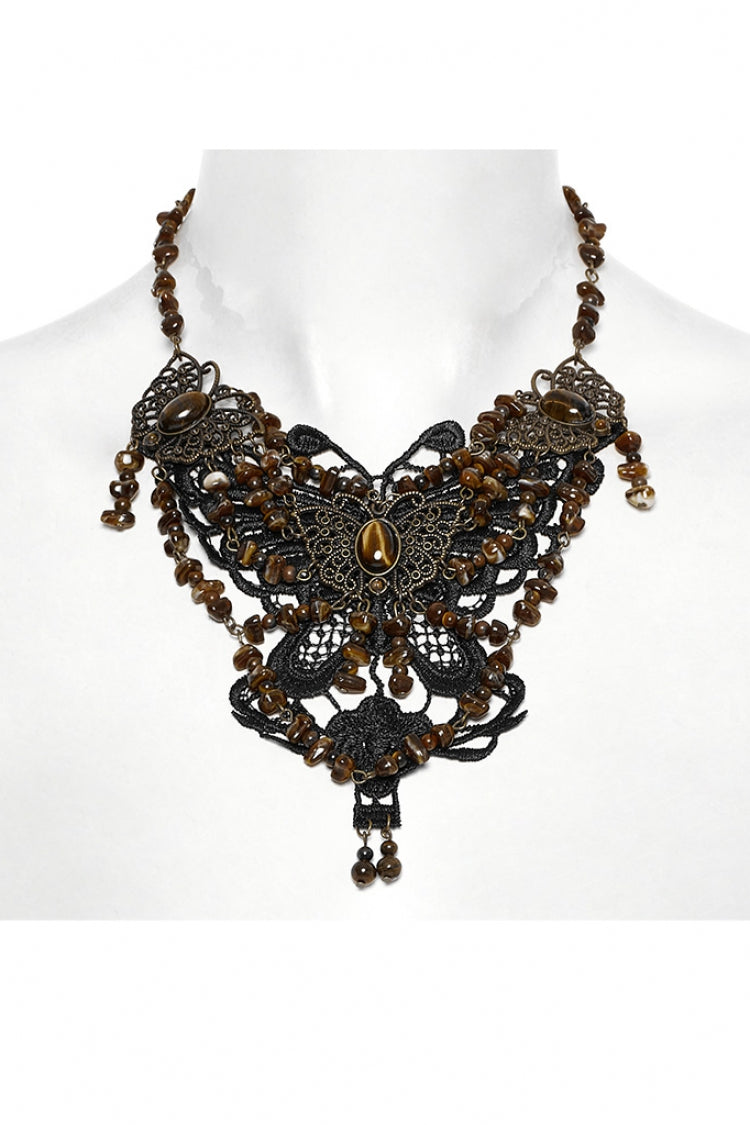 Brown Irregular Beaded Butterfly Women's Punk Necklace