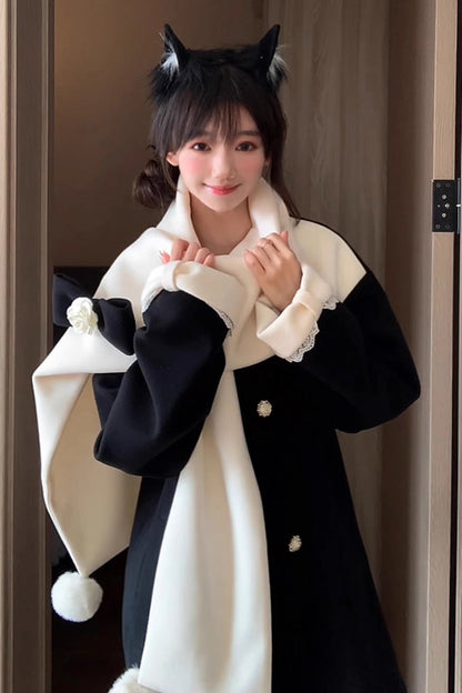 First Snow Bear Bowknot Scarf Design Sweet Japanese Lolita Coat 4 Colors