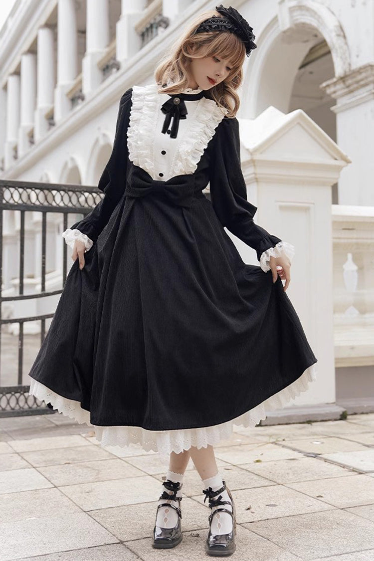 Black/White Silent Poetry Nun Long Sleeves Bowknot Autumn Winter Gothic Lolita Dress