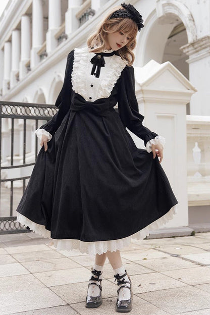 Black/White Silent Poetry Nun Long Sleeves Bowknot Autumn Winter Gothic Lolita Dress
