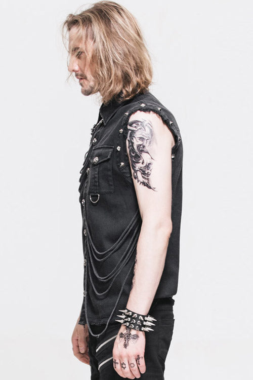 Black Rock Unedged Sleeveless Faded Mens Punk Blouse