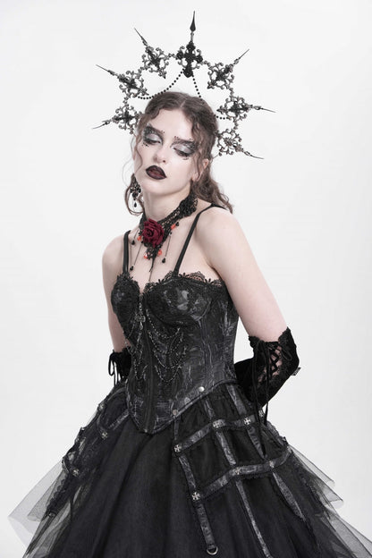 Black Sleeveless Embroidery Lace Chain Women's Gothic Vest
