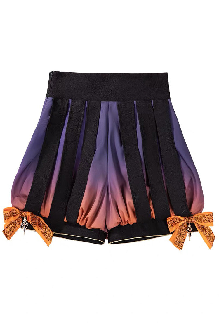 Black/Brown [Little Devil] Stand Collar Long Sleeves Gradient Print Ruffle Bowknot Gothic Prince Ouji Lolita Set