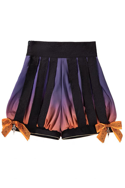 Black/Brown [Little Devil] Stand Collar Long Sleeves Gradient Print Ruffle Bowknot Gothic Prince Ouji Lolita Set