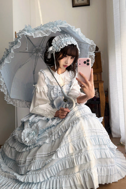 Blue [Heart In Love] Multi-Layered Ruffled Bow Sweet Lolita Jsk Dress