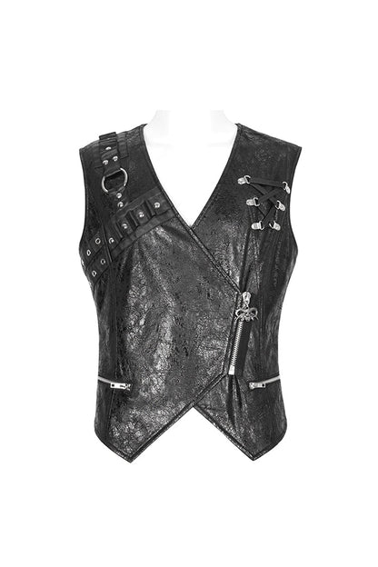 Black Zipper Faux Leather Men's Punk Waistcoat