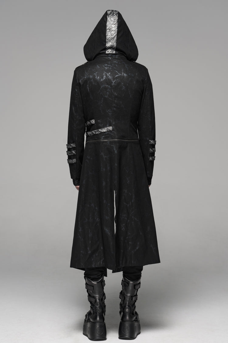 Black Stand Collar Metal Buckle Long Sleeves Mens Steampunk Coat