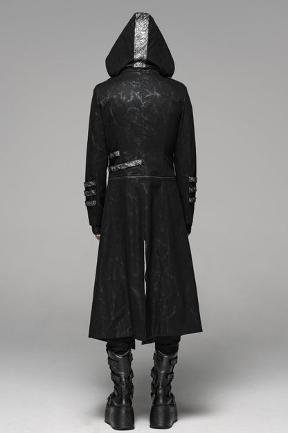 Black Stand Collar Metal Buckle Long Sleeves Mens Steampunk Coat