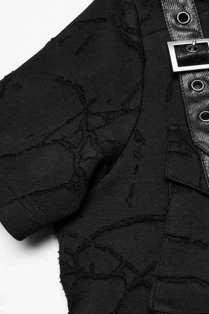 Black Short Sleeves Big-pocket Tie-dyed Hooded Men's Punk T-Shirt