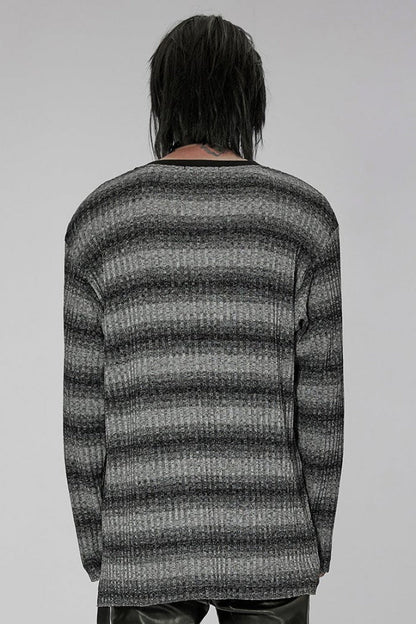 Round Collar Long Sleeves Striped Print Men's Steampunk Sweater 2 Colors