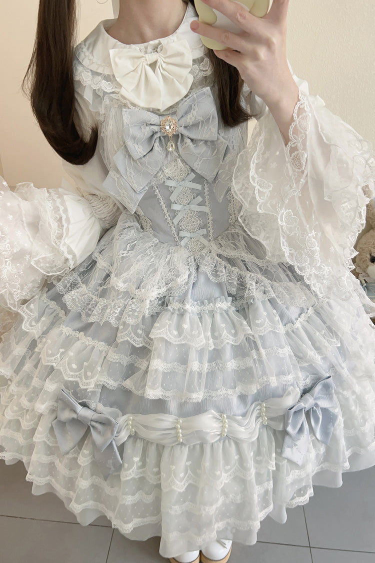 Blue [Dream Prologue] Doll Multi-Layered Bowknot Lace Sweet Princess Lolita Dress