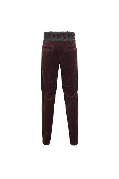 Red High Waisted Lace Splice Men's Gothic Pants