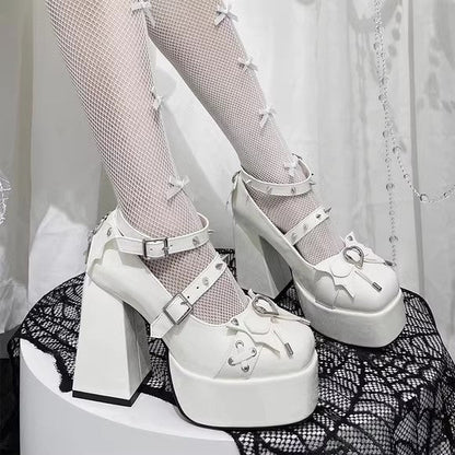 Gothic Cross Straps Bowknot Lolita High Heels 4 Colors