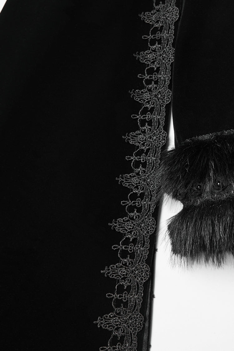 Black Stand Collar Embroidered Lace-Up Women's Gothic Coat