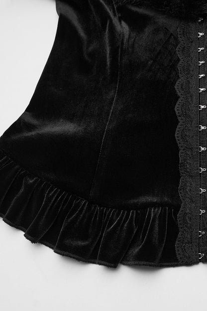 Black V Collar Long Sleeves Faux Fur Spliced Lace-Up Women's Gothic Cardigan