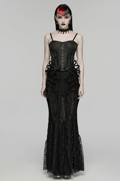 Black Sleeveless Rose Jacquard Lace-Up Women's Gothic Overbust Corset