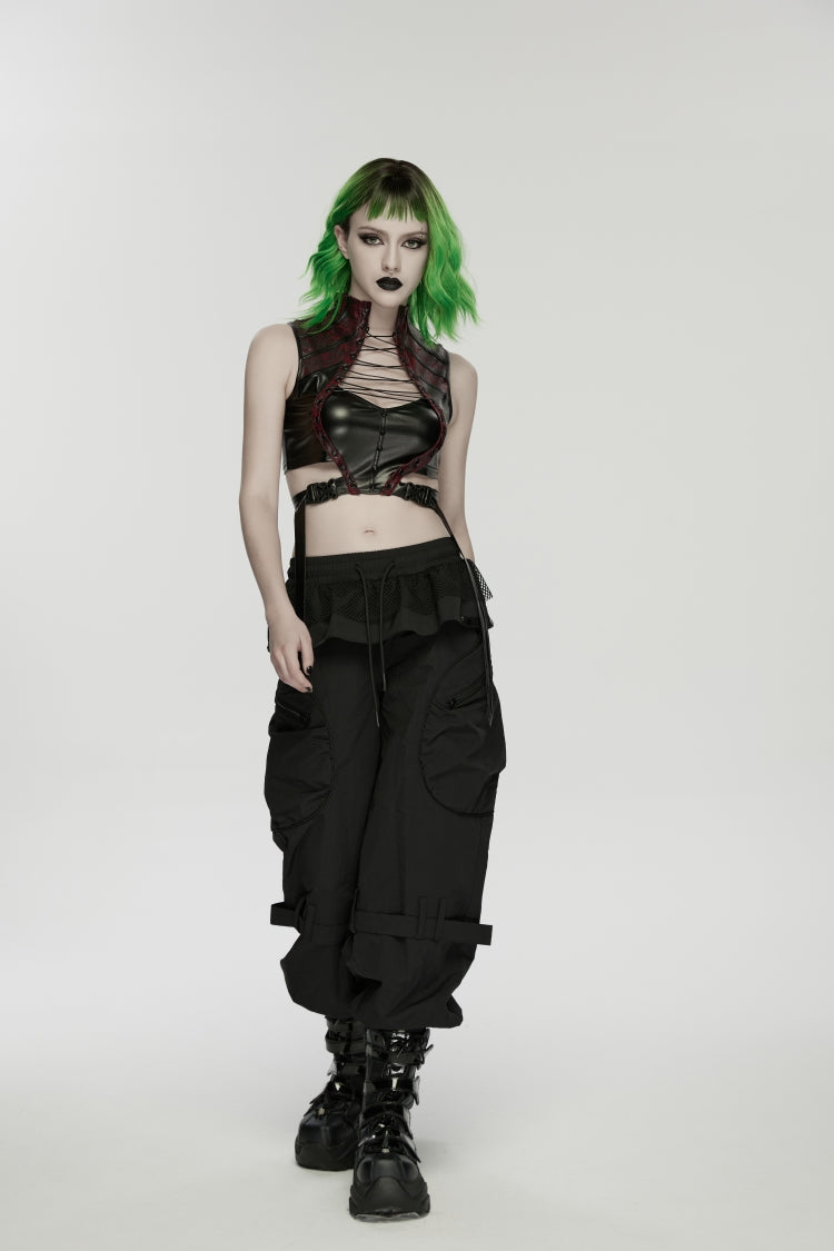 Pleated Women's Punk Ruffled Hem Big Pockets Cargo  Pants cool