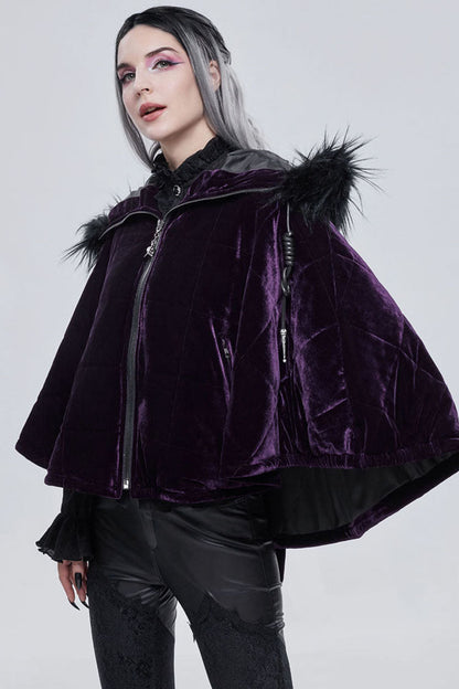 Purple Gothic Quilted Velvet Collar Crescent Pendant Zipper Warm Women's Shawl