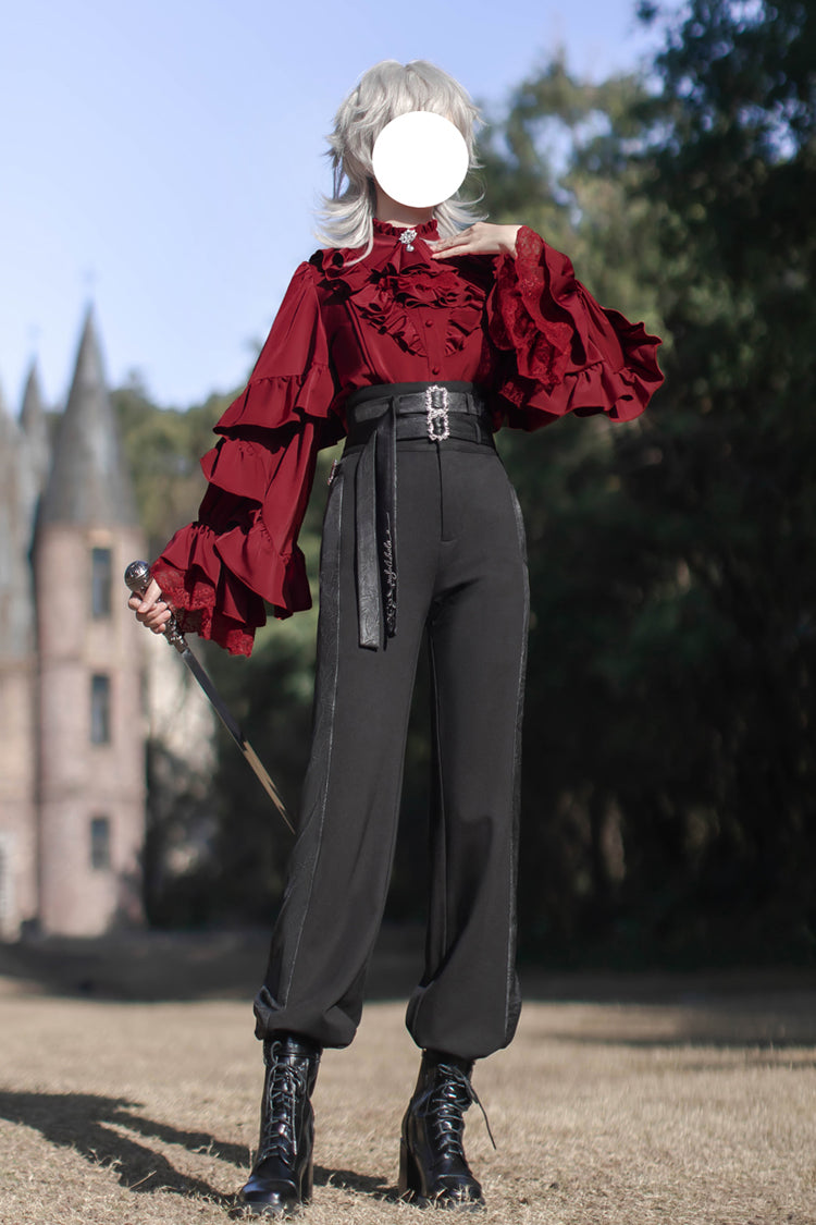 Black [Day and Night Song] Long Sleeves Ruffle Ouji Gothic Lolita Skirt Blouse