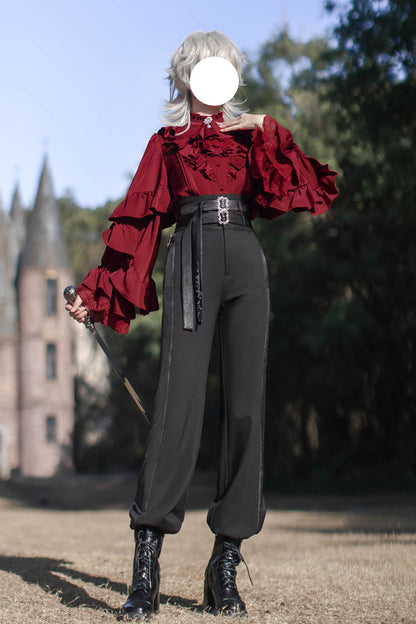 Black [Day and Night Song] Long Sleeves Ruffle Ouji Gothic Lolita Skirt Blouse
