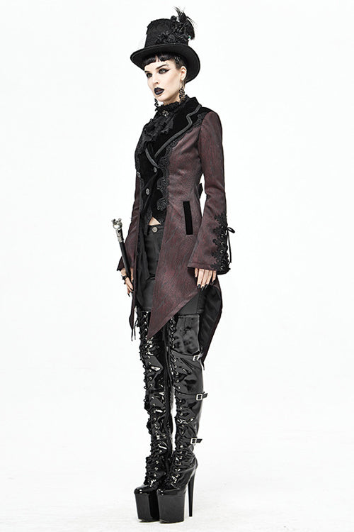 Red And Black Wavy Stripes Jacquard Long Fake Two Pieces Womens Gothic Coat