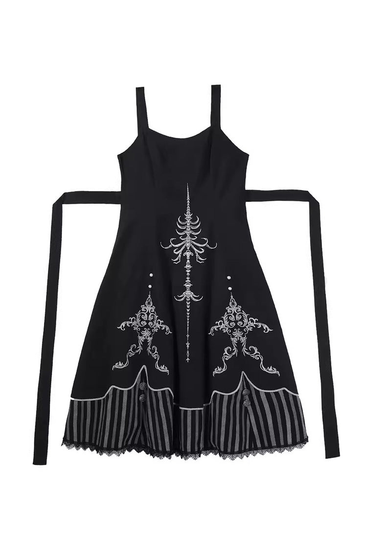 Black Printed Embroidered Gothic Vintage Elegant Lolita Jsk Dress Set