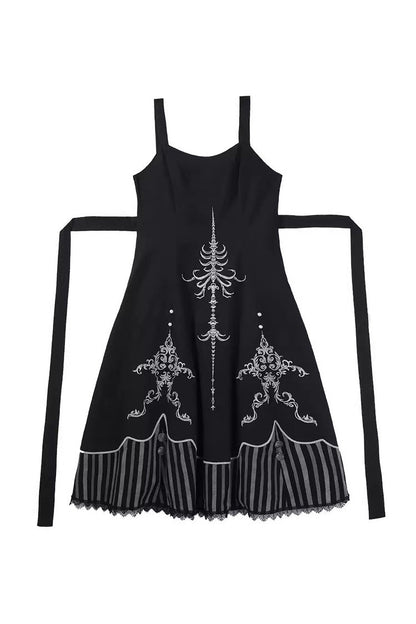 Black Printed Embroidered Gothic Vintage Elegant Lolita Jsk Dress Set
