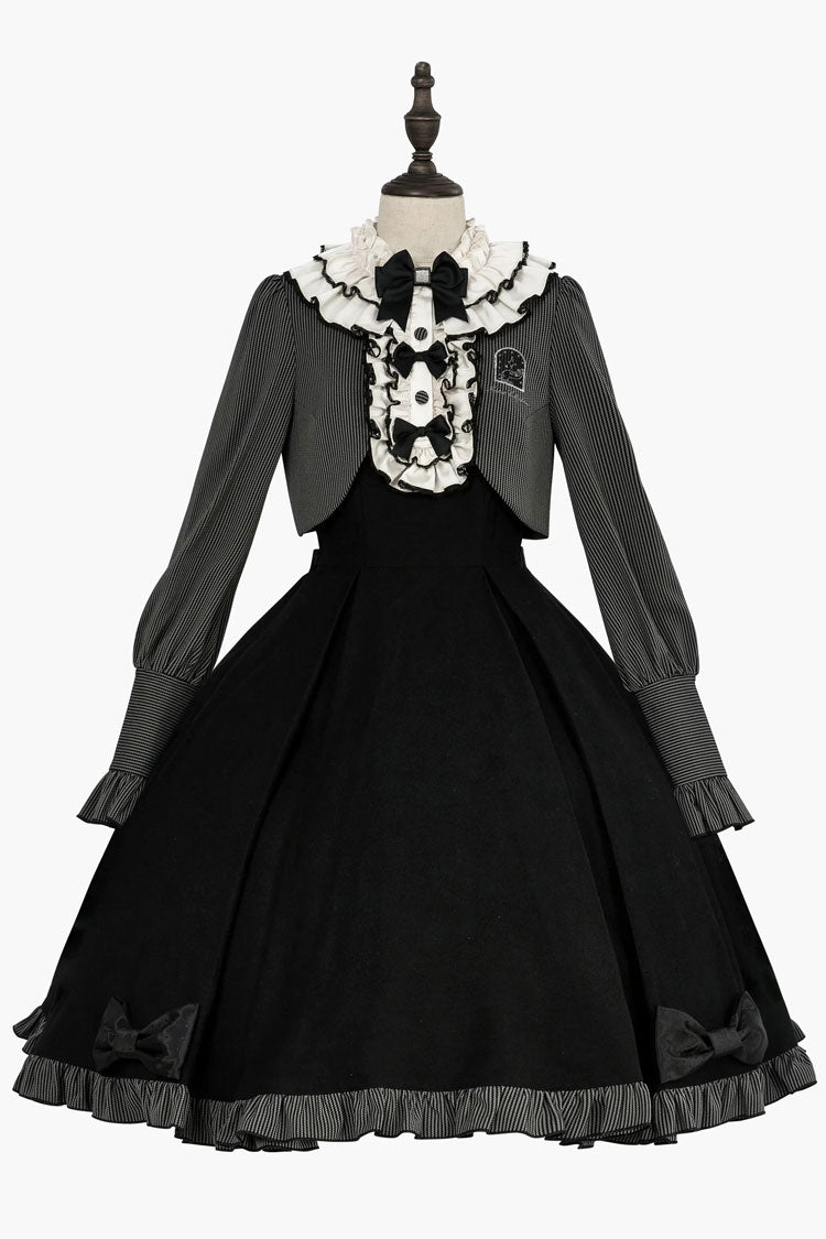 Black Viol Serenade Long Sleeves Bowknot Stitching Sweet Elegant Two Fake Pieces Lolita Dress