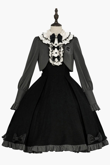 Black Viol Serenade Long Sleeves Bowknot Stitching Sweet Elegant Two Fake Pieces Lolita Dress