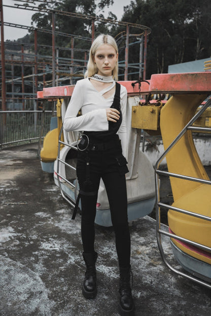 Black Punk Diablo War Hee Female Detachable Loop Denim Skinny Jeans Womens Pants
