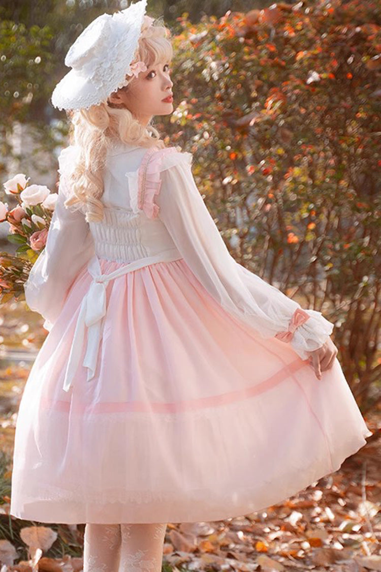 White/Pink Ruffle Cardigan Bowknot Sweet Princess Plus Size Lolita Jsk Dress