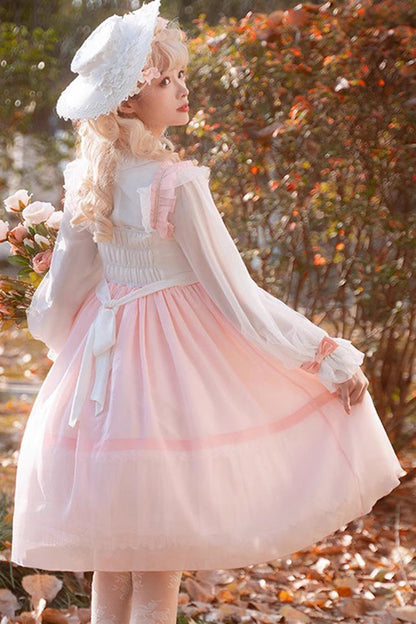 White/Pink Ruffle Cardigan Bowknot Sweet Princess Plus Size Lolita Jsk Dress