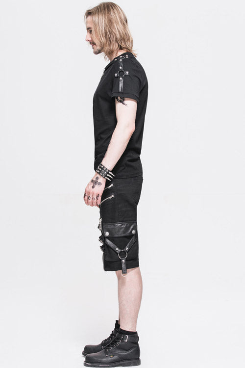Black Punk Rock Adjustable Zippered Summer With Loops Shorts Mens Pants