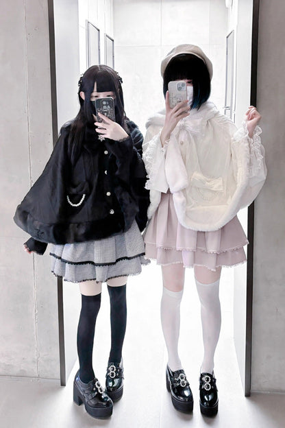 Rabbit Ears Hooded Single Breasted Bowknot Sweet Lolita Cloak Coat 2 Colors