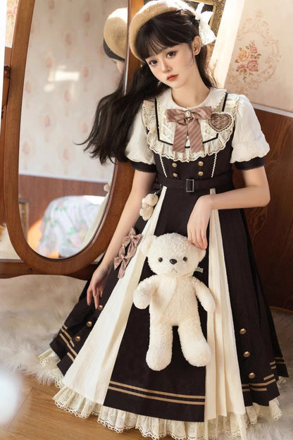 Black/White Chocolate Workshop Long Version Elegant Short Puff Sleeves Sweet Lolita Dress (Plus Size Version)