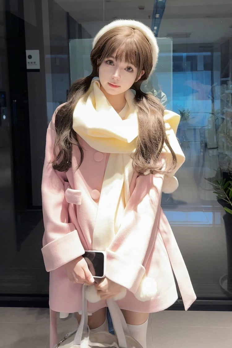 First Snow Bear Bowknot Scarf Design Sweet Japanese Lolita Coat 4 Colors