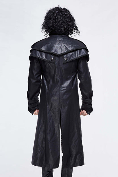 Black Punk Short Front And Long Back Cape Style Long Leather Mens Coat