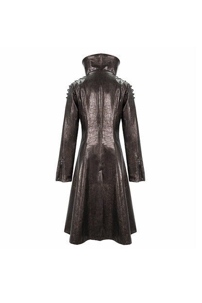 Brown Large Neckline Design Shoulder String Decoration Long Leather Women's Punk Jacket