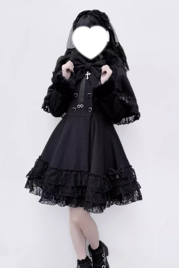 Magician Long Sleeves Removable Cape Bowknot Lace Gothic Jirai Kei Coat