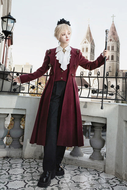 Red [The Legend of Dracula] Bat Collar Long Sleeves Prince Handsome Ouji Lolita Coat
