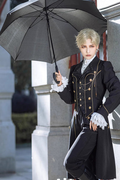 Prince Retro Immortal Black and White Rose Single Breasted Ouji Fashion Lolita Coat