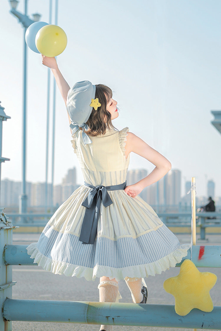 Blue/Ivory Catch The Stars Print Navy Style Sleeveless Ruffle Bowknot Sweet Lolita Dress
